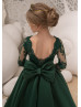 Green Lace Satin Long Sleeves Flower Girl Dress